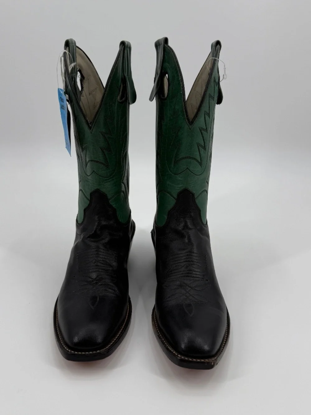 Vintage Olathe Western Boots USA Made Black Green Leather Men 10 B  Women 11.5
